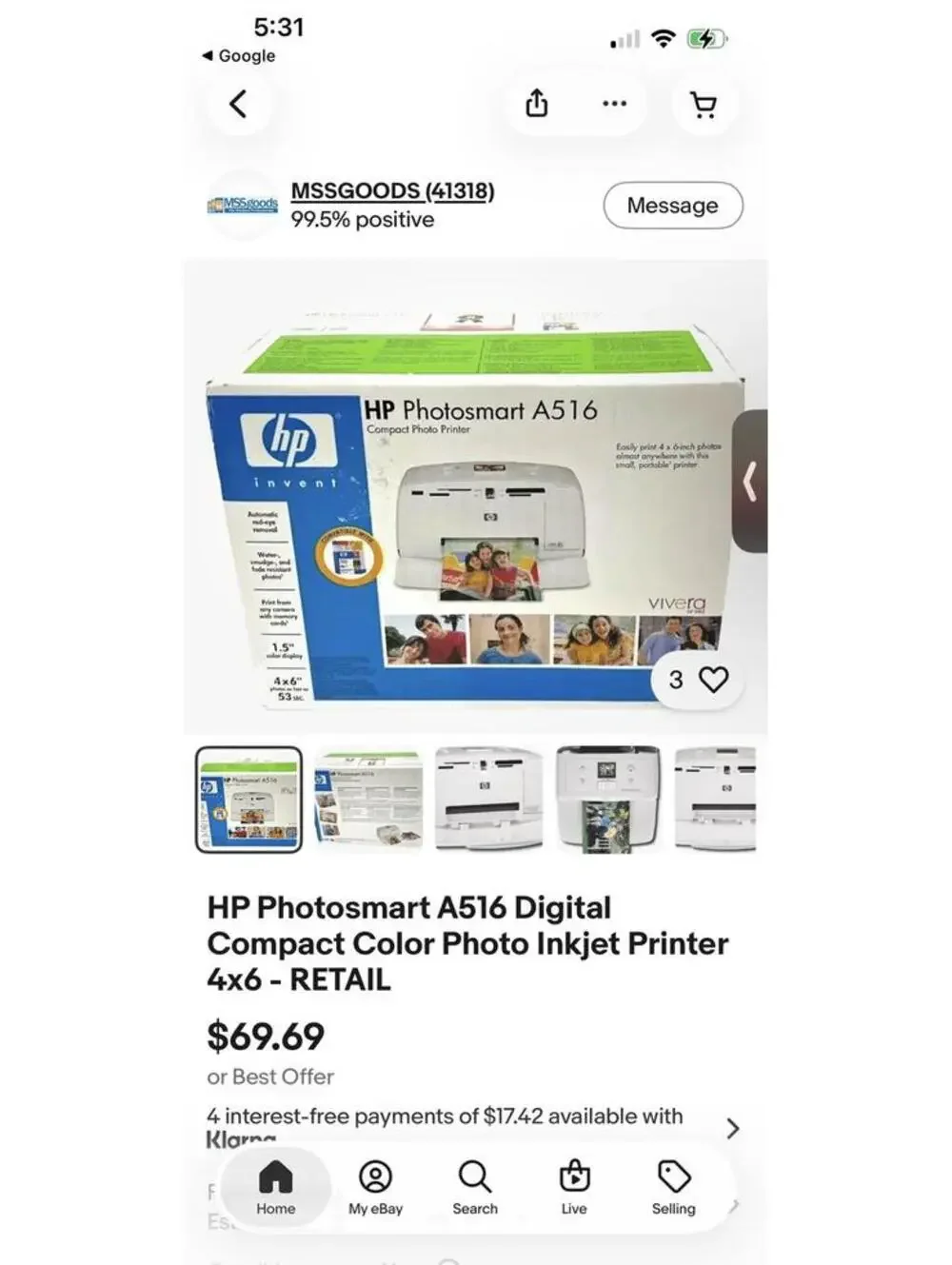 HP Photosmart A516 Compact Photo Printer